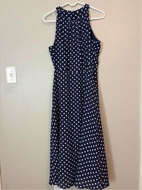 Wallis Navy and White Polka Dot Halter Maxi Dress